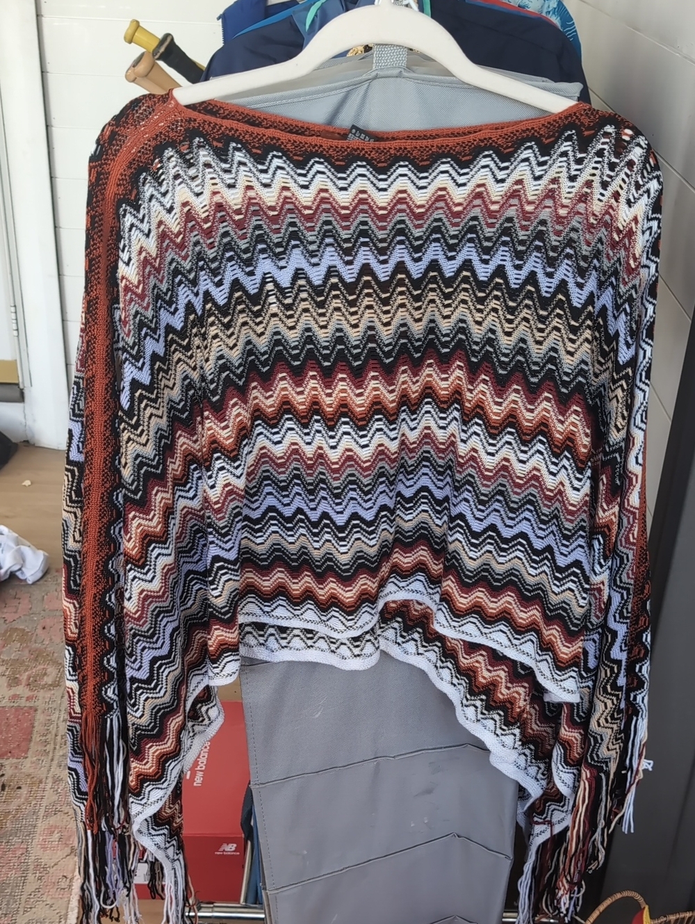 Missoni Multicolor Chevron Fringe Knit Poncho